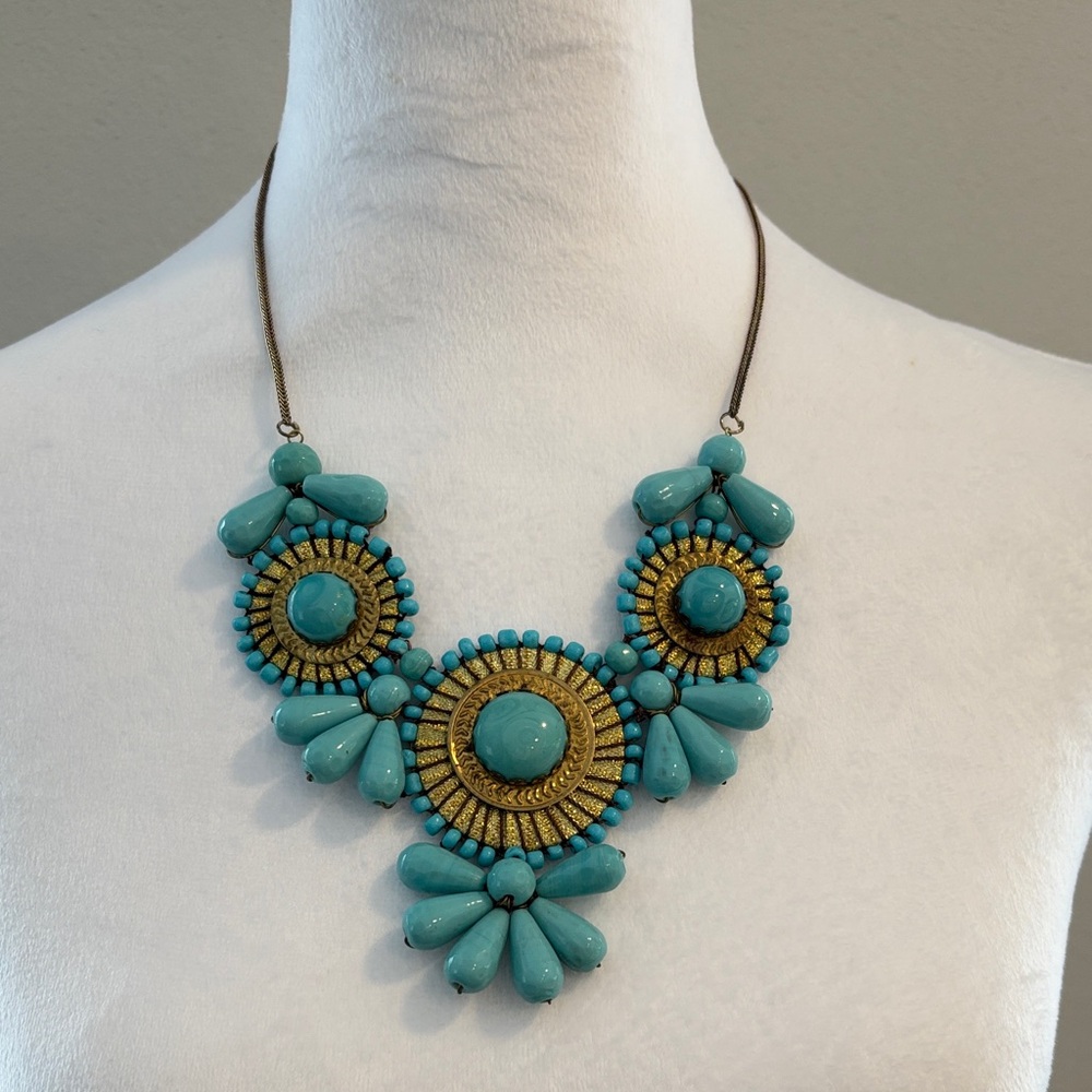 ZAD Aqua and Gold Statement Necklace